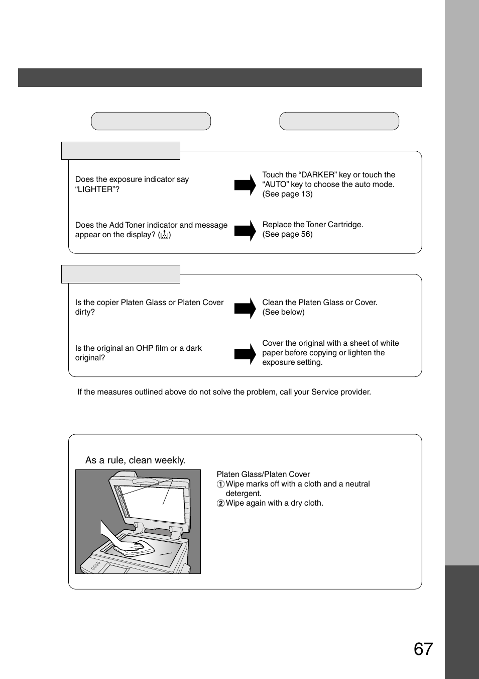 Troubleshooting, Copier care | Panasonic DP-2500 User Manual | Page 67 / 73