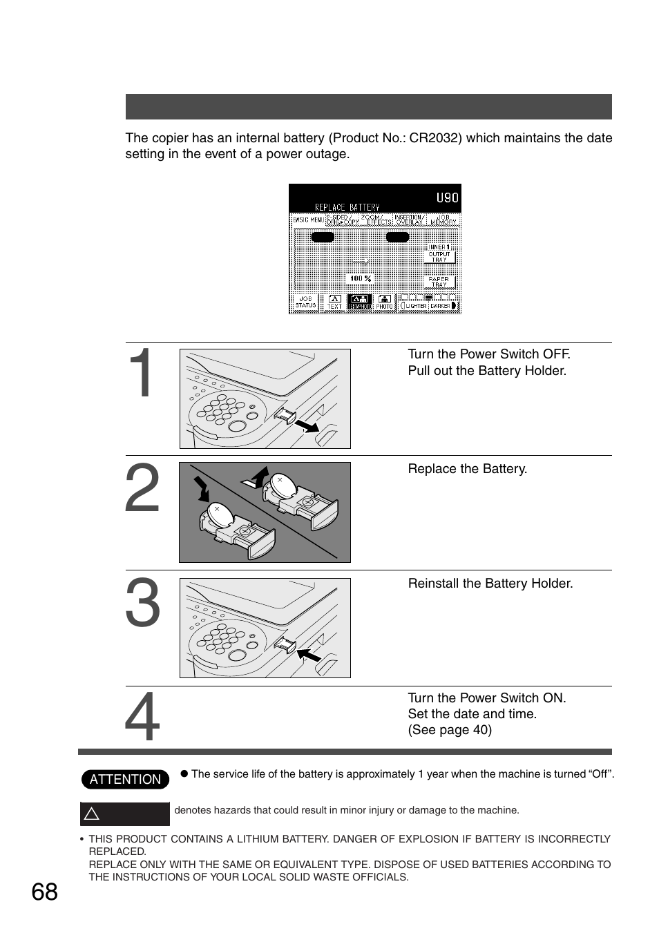 Replacing the battery | Panasonic DP-2500 User Manual | Page 68 / 73