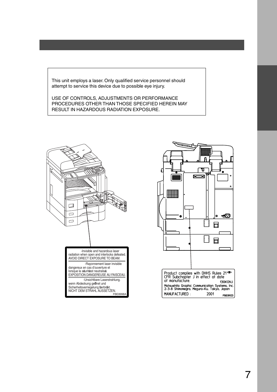 Precautions, For your safety | Panasonic DP-2500 User Manual | Page 7 / 73
