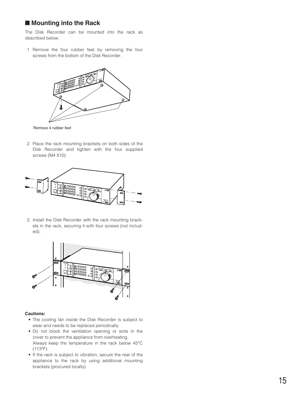 Mounting into the rack, Remove 4 rubber feet | Panasonic WJ-HD500B User Manual | Page 15 / 104