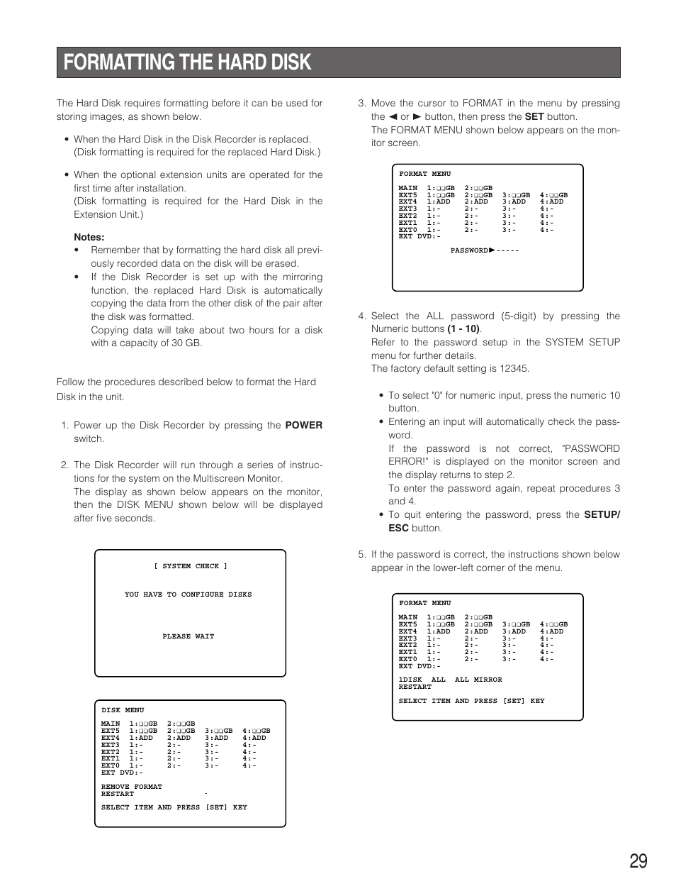 Formatting the hard disk | Panasonic WJ-HD500B User Manual | Page 29 / 104