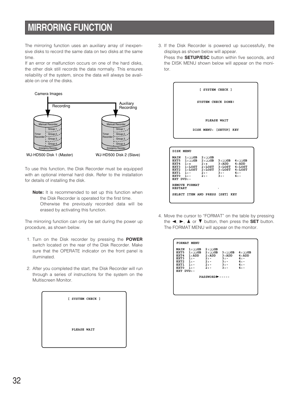 Mirroring function | Panasonic WJ-HD500B User Manual | Page 32 / 104