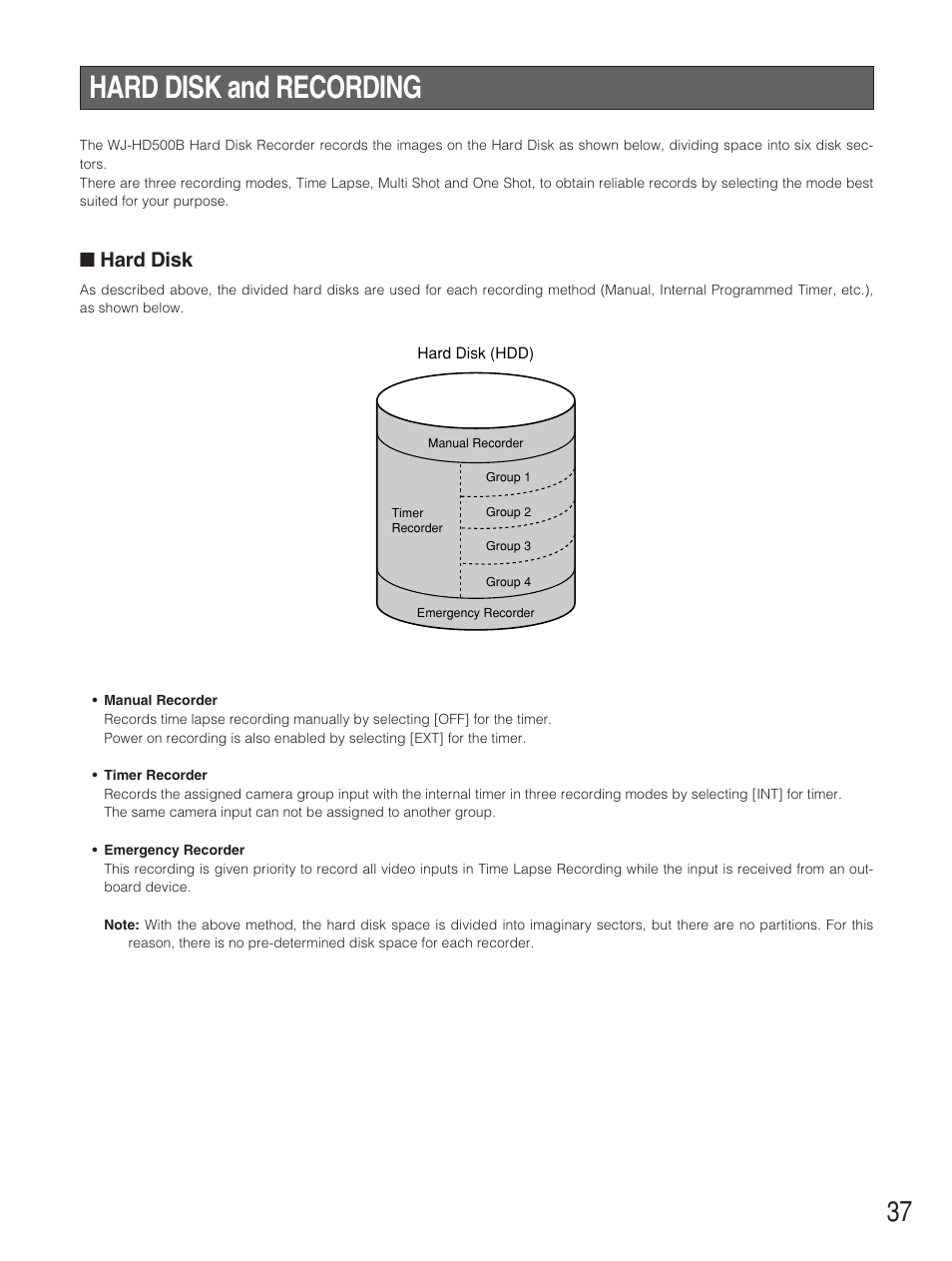 Hard disk and recording, Hard disk | Panasonic WJ-HD500B User Manual | Page 37 / 104