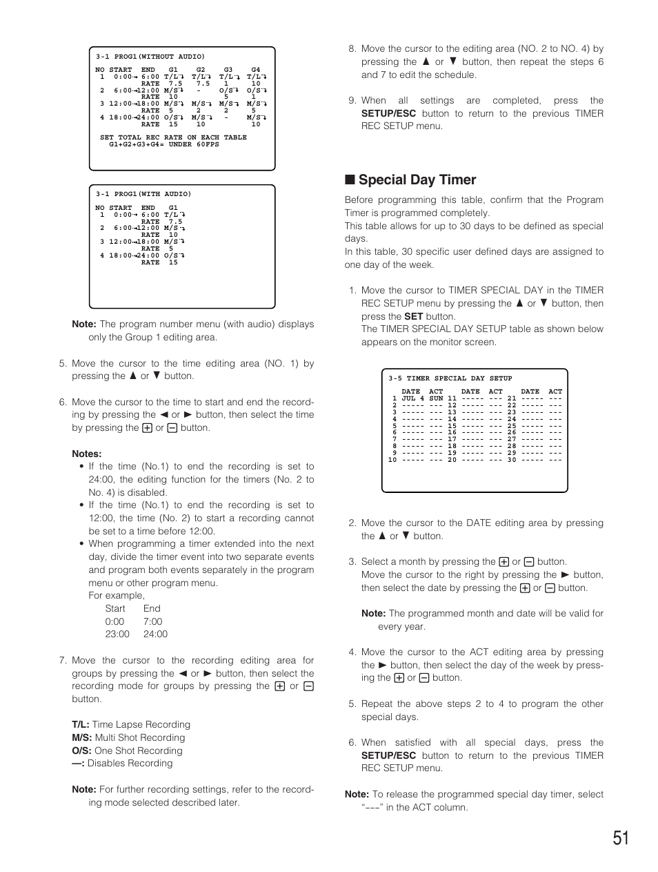 Special day timer | Panasonic WJ-HD500B User Manual | Page 51 / 104