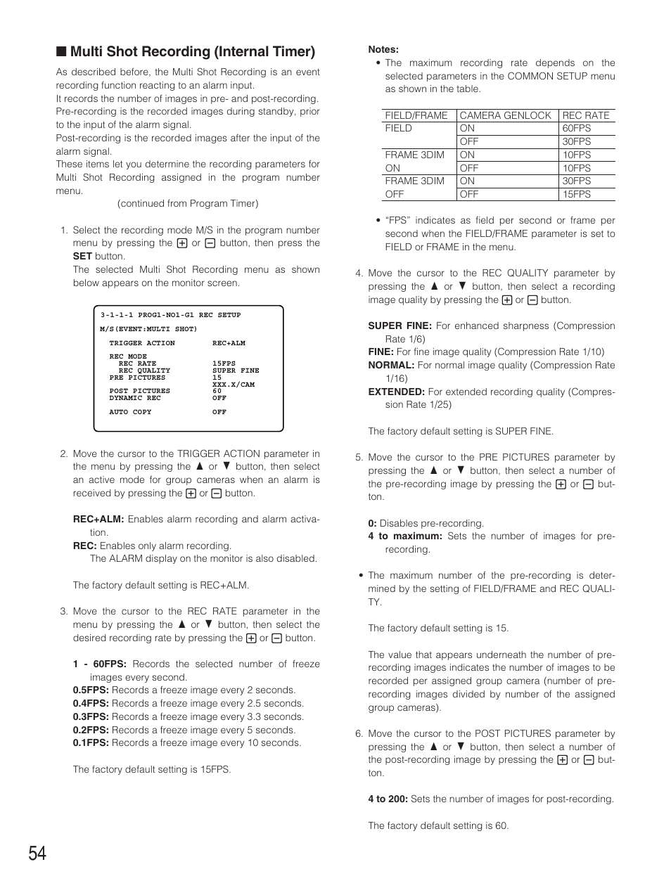 Multi shot recording (internal timer) | Panasonic WJ-HD500B User Manual | Page 54 / 104