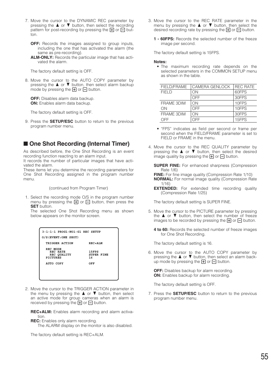 One shot recording (internal timer) | Panasonic WJ-HD500B User Manual | Page 55 / 104