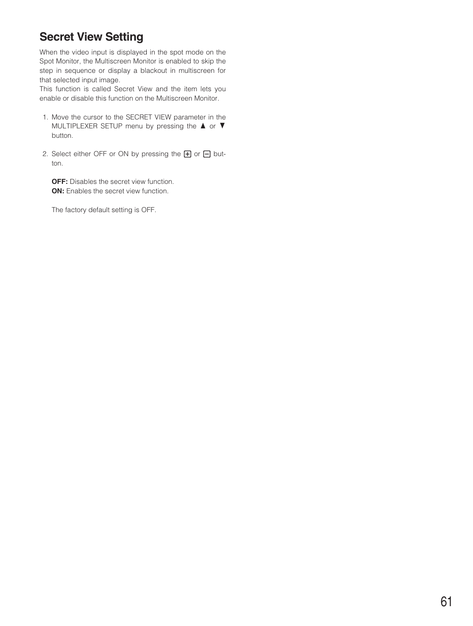 Secret view setting | Panasonic WJ-HD500B User Manual | Page 61 / 104