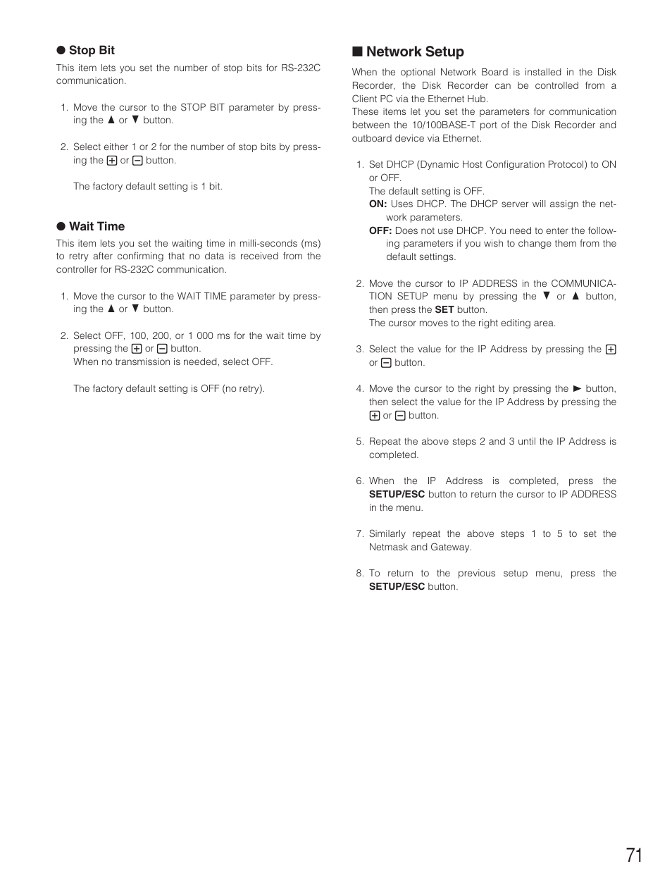 Network setup | Panasonic WJ-HD500B User Manual | Page 71 / 104
