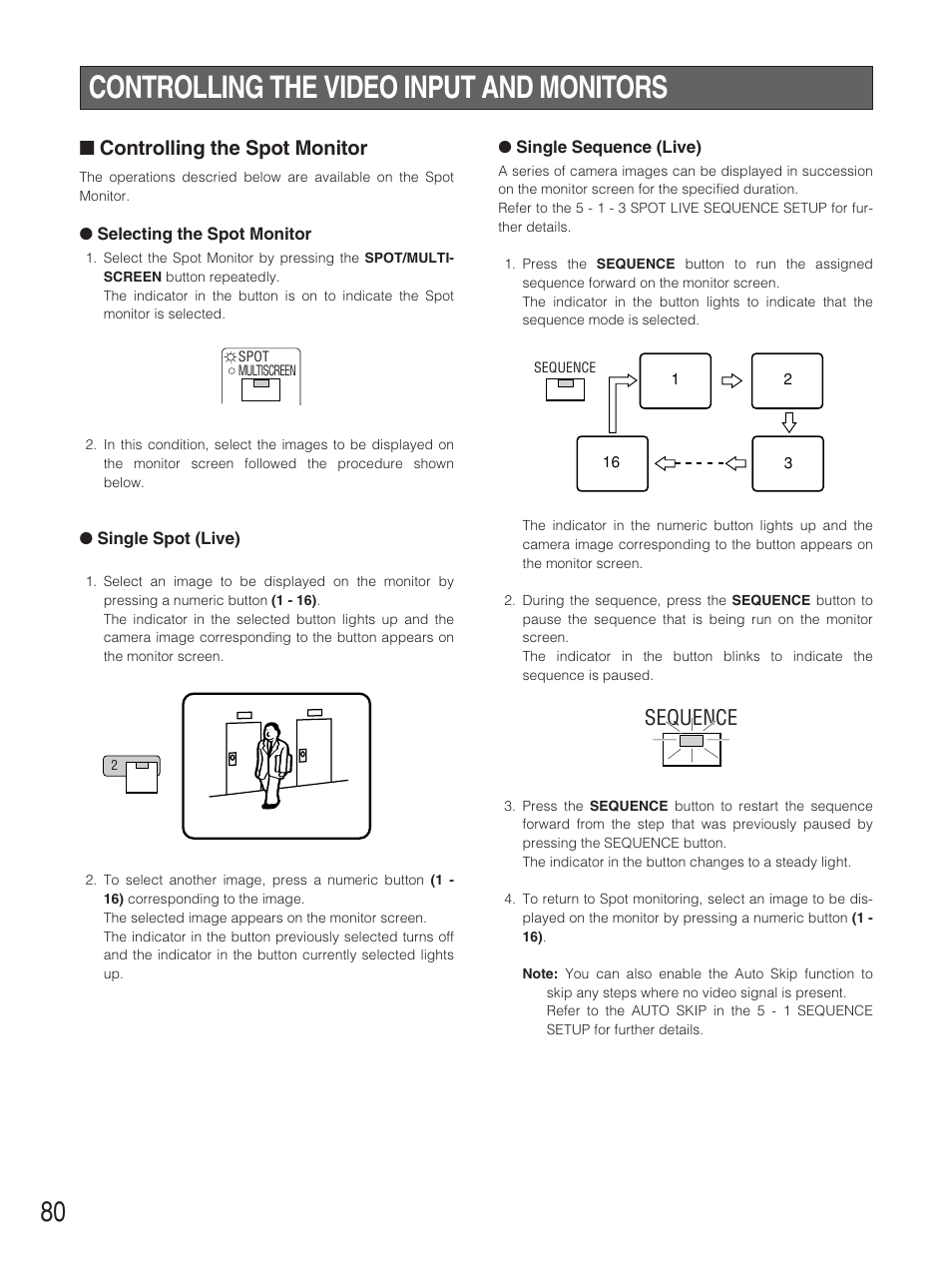 Controlling the video input and monitors, Controlling the spot monitor, Sequence | Panasonic WJ-HD500B User Manual | Page 80 / 104