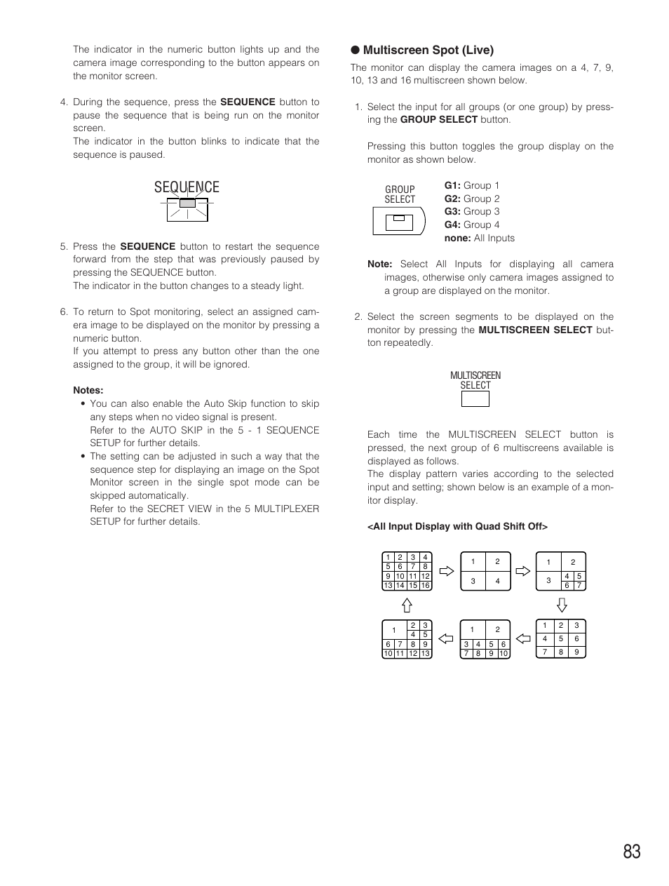 Sequence, Multiscreen spot (live) | Panasonic WJ-HD500B User Manual | Page 83 / 104