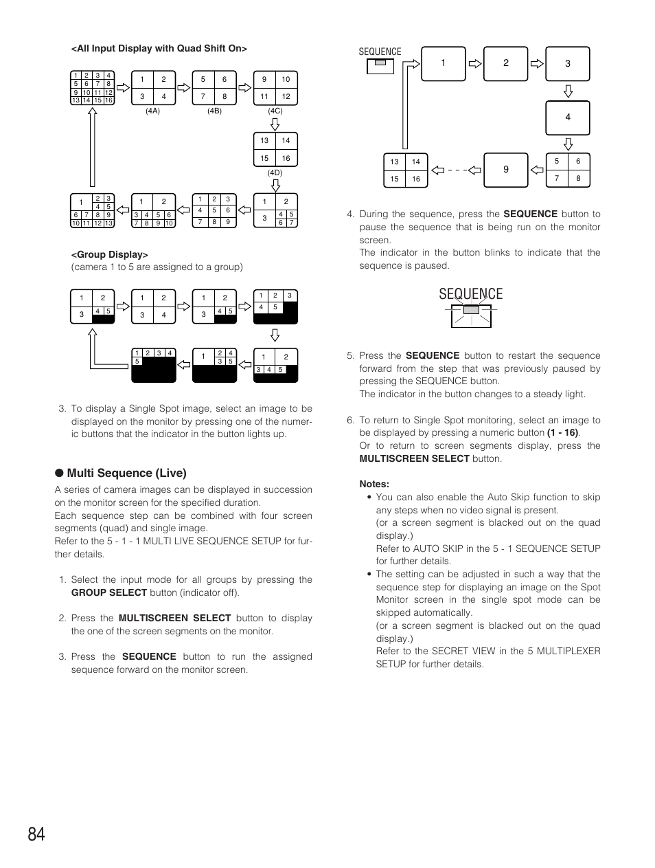 Sequence, Multi sequence (live) | Panasonic WJ-HD500B User Manual | Page 84 / 104