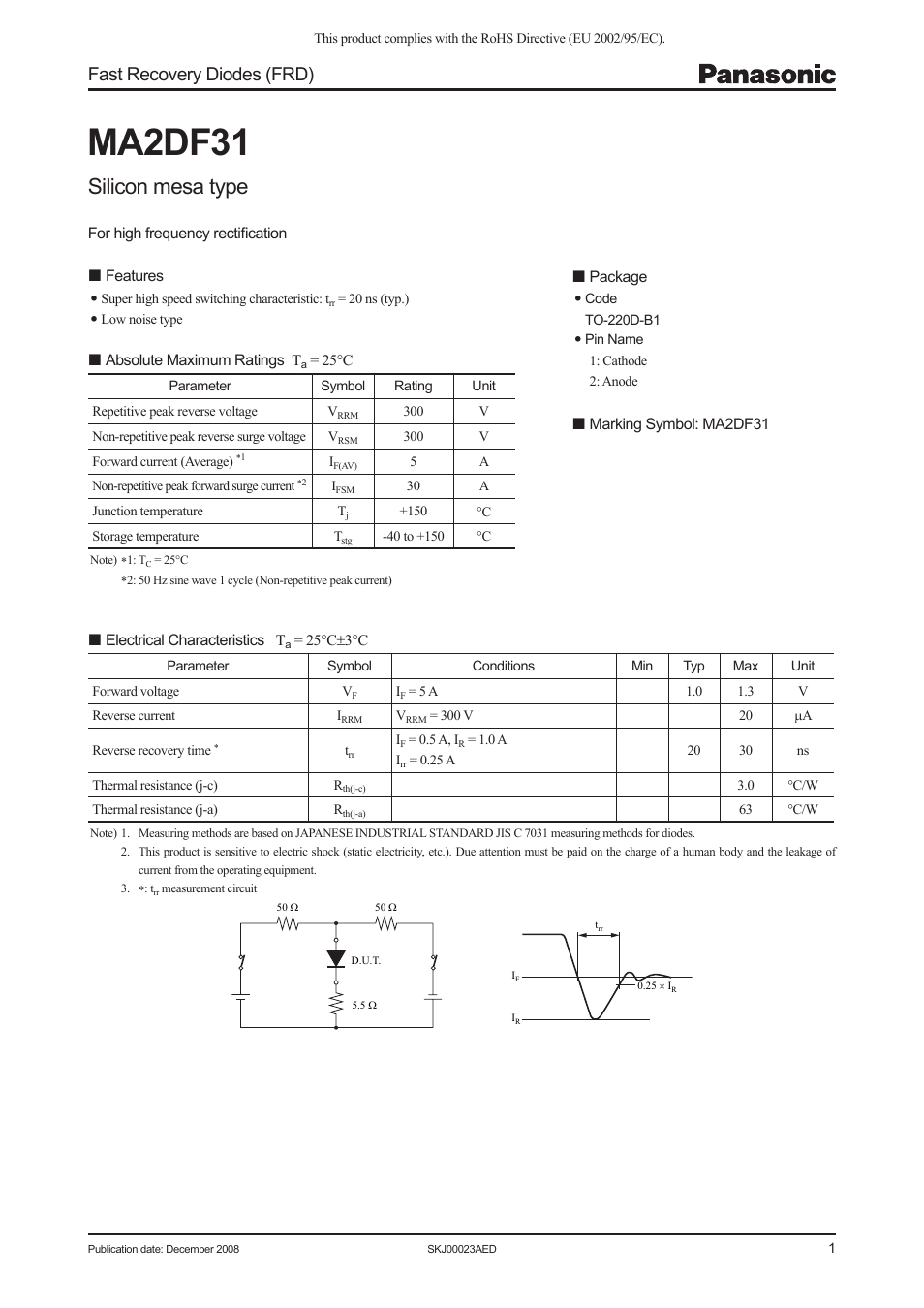 Panasonic MA2DF31 User Manual | 4 pages