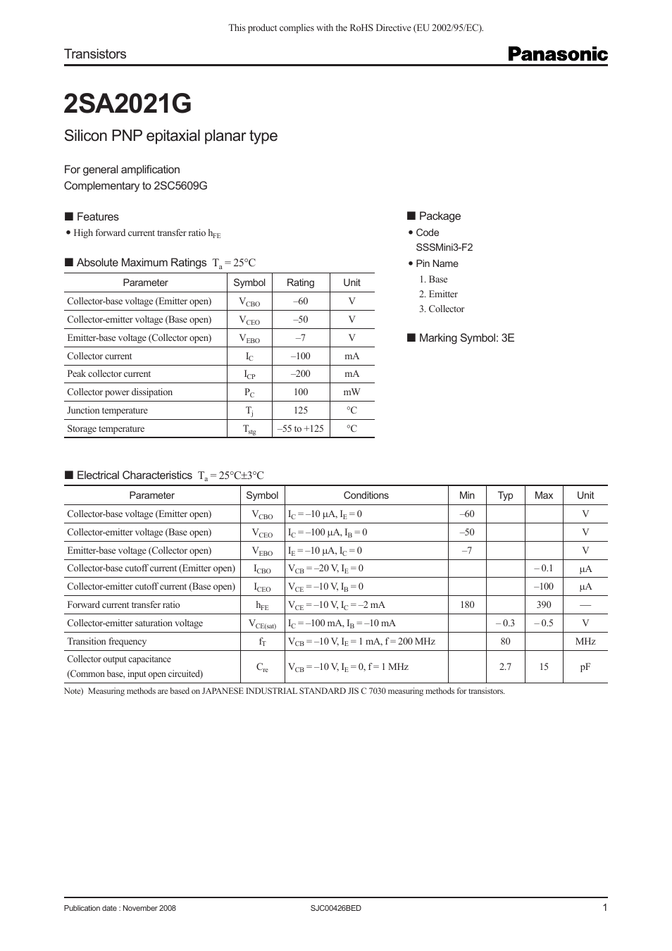 Panasonic 2SA2021G User Manual | 4 pages