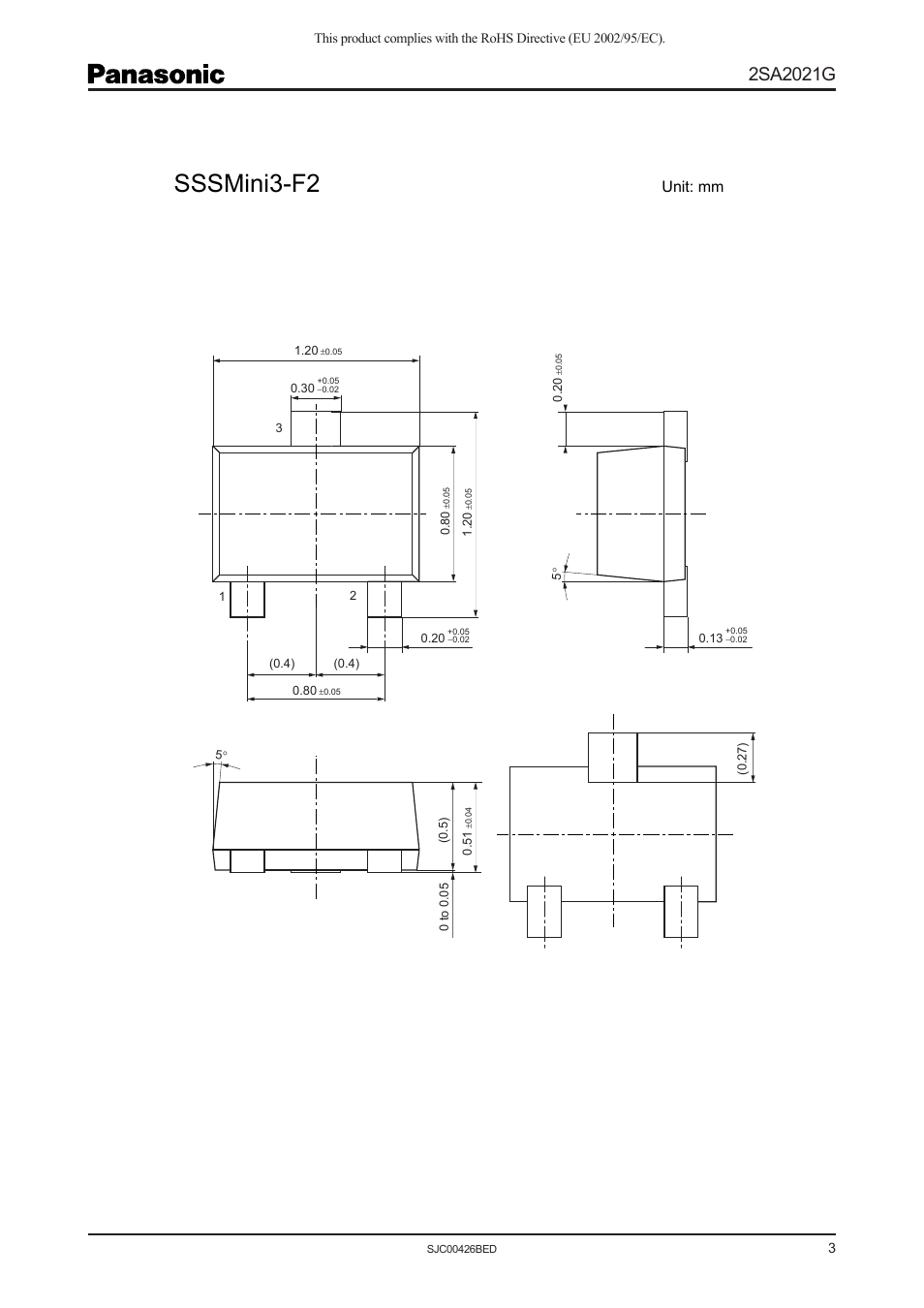 Sssmini3-f2, Unit: mm | Panasonic 2SA2021G User Manual | Page 3 / 4