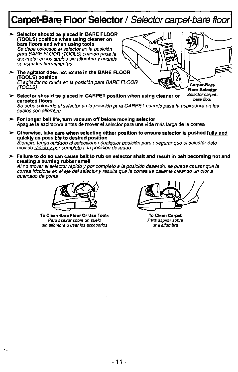Carpet-bare roer selector, Selector carpet-bare floor | Panasonic MC-V7341 User Manual | Page 11 / 28
