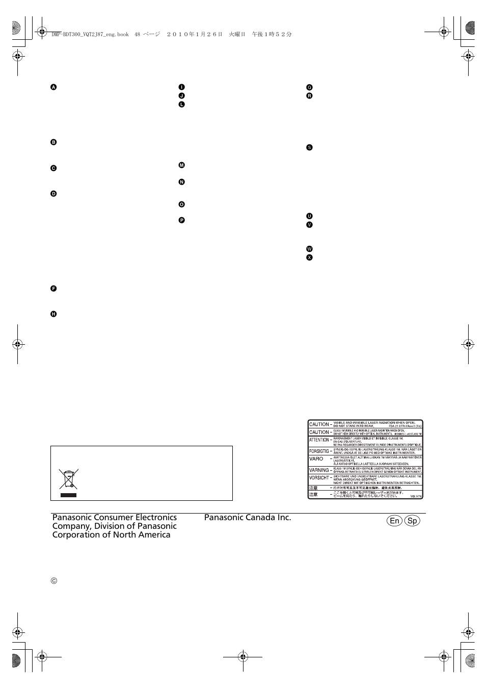 Index | Panasonic DMP-BDT350 User Manual | Page 49 / 49