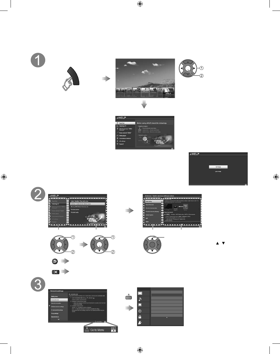 Using ehelp (built-in manual), Display ehelp, Select the desired page from the menu | Operate ehelp, Vier a to ols | Panasonic 47/55 CLASS 1080P LCD HDTV TC-47LE54 User Manual | Page 16 / 24