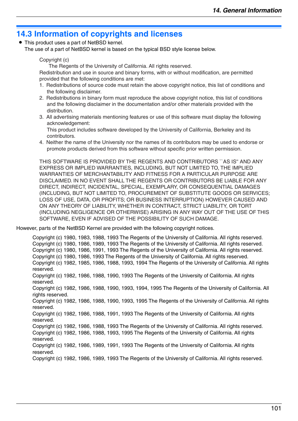 Copyrights, 3 information of copyrights and licenses, Information of copyrights and licenses | 3 information of copyrights and licenses, General information 101 | Panasonic KX-MB3020 User Manual | Page 101 / 116