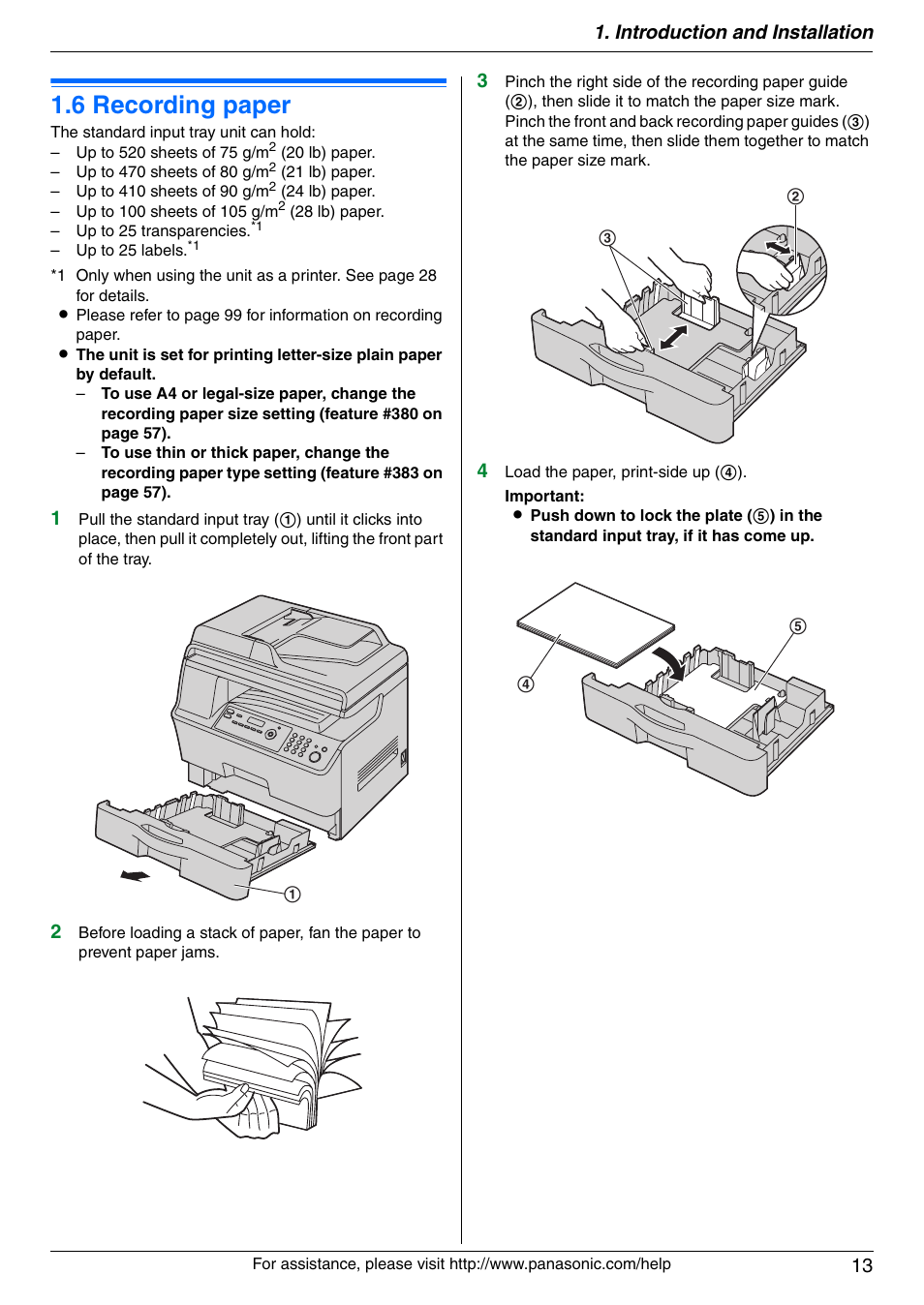 6 recording paper, Recording paper, 6 recording paper | Introduction and installation 13 | Panasonic KX-MB3020 User Manual | Page 13 / 116