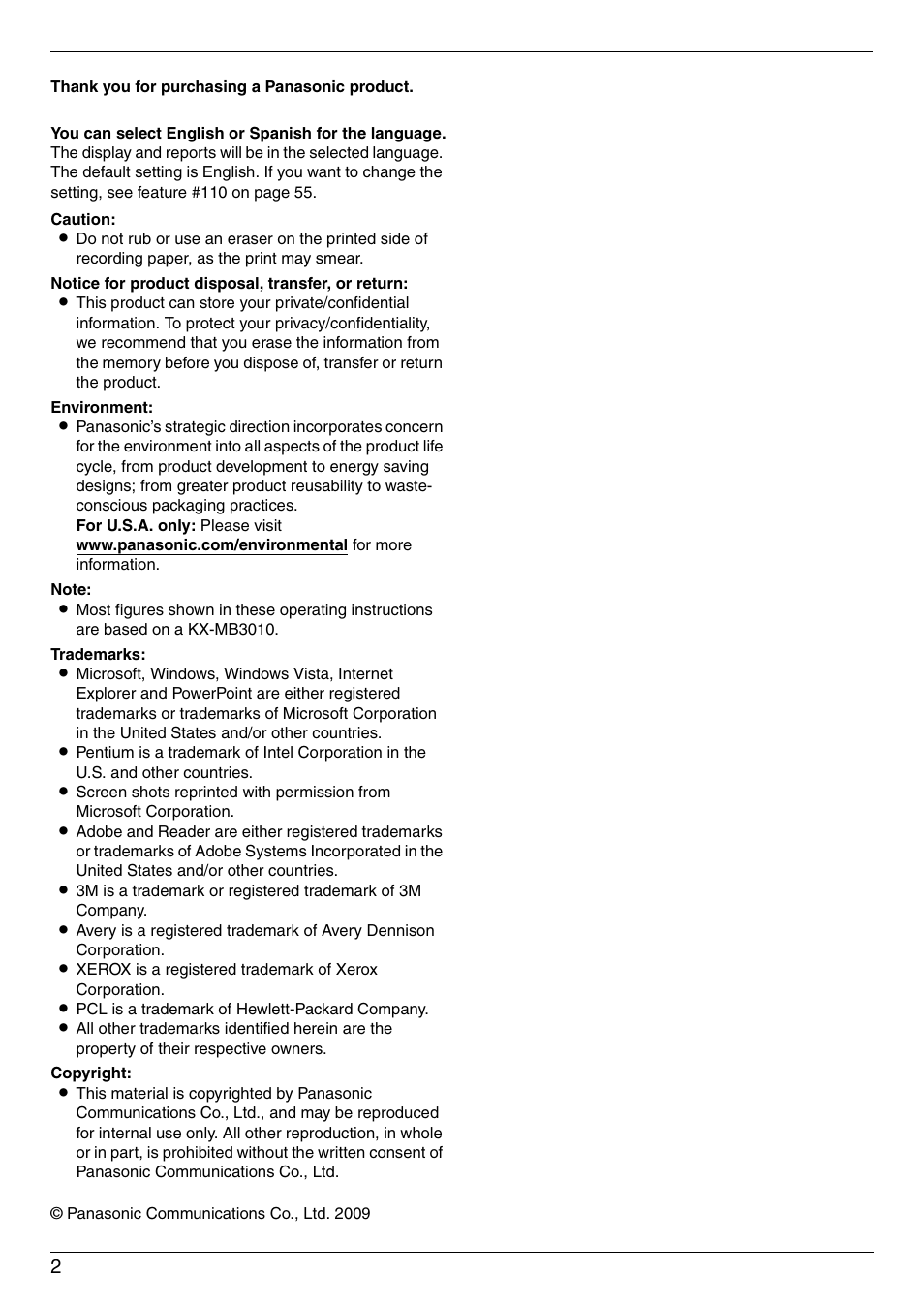 Panasonic KX-MB3020 User Manual | Page 2 / 116