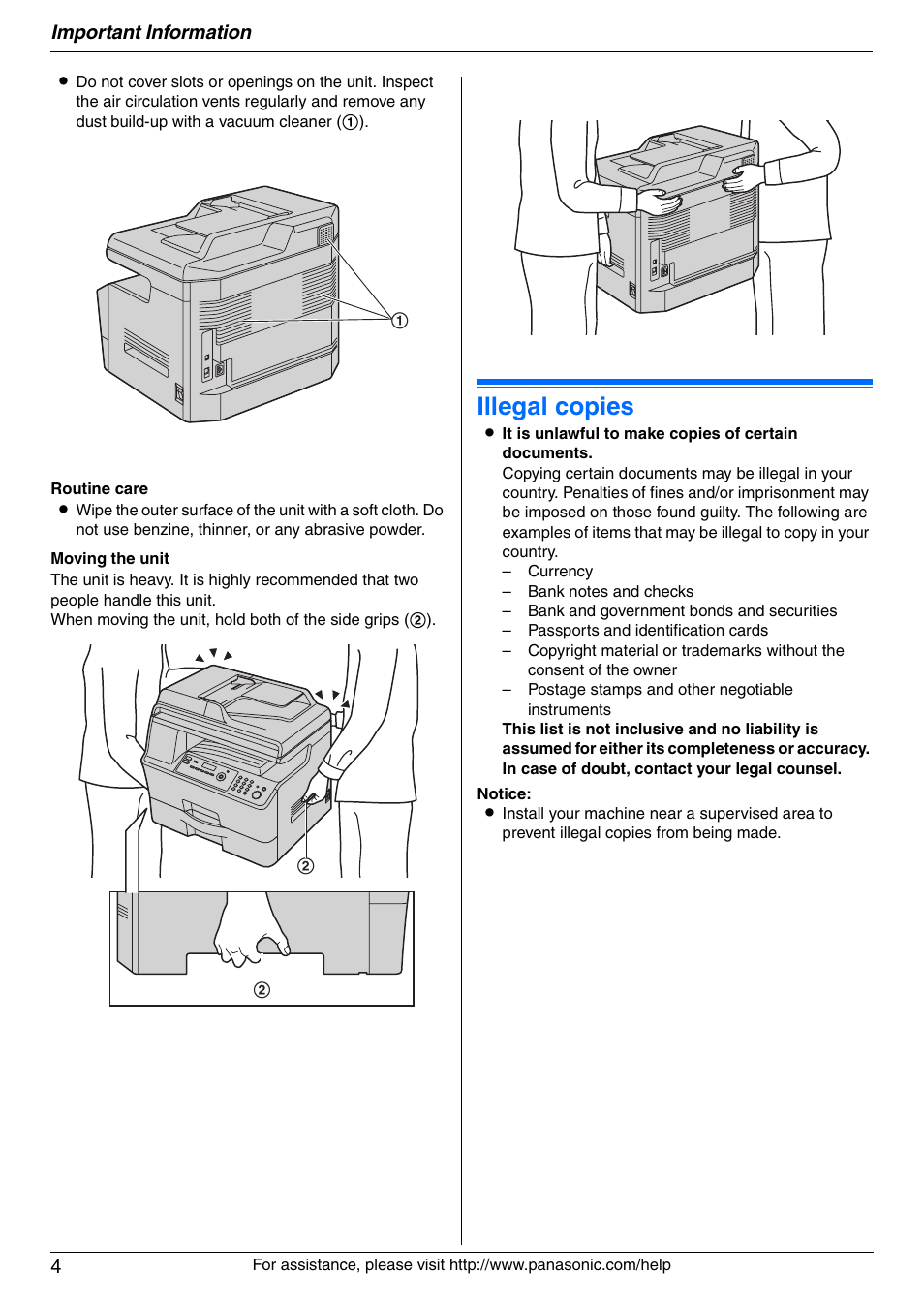 Illegal copies | Panasonic KX-MB3020 User Manual | Page 4 / 116