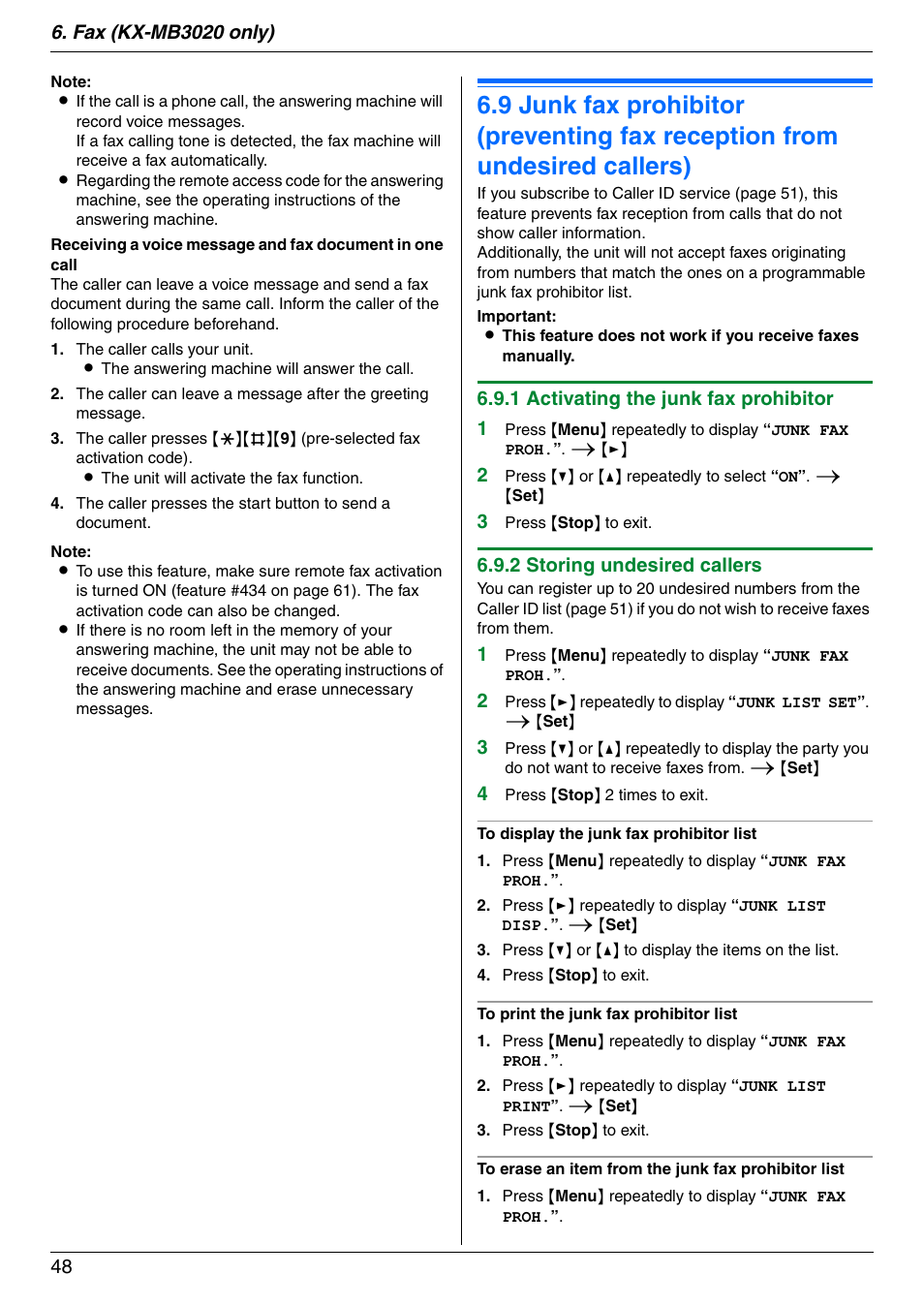 Panasonic KX-MB3020 User Manual | Page 48 / 116