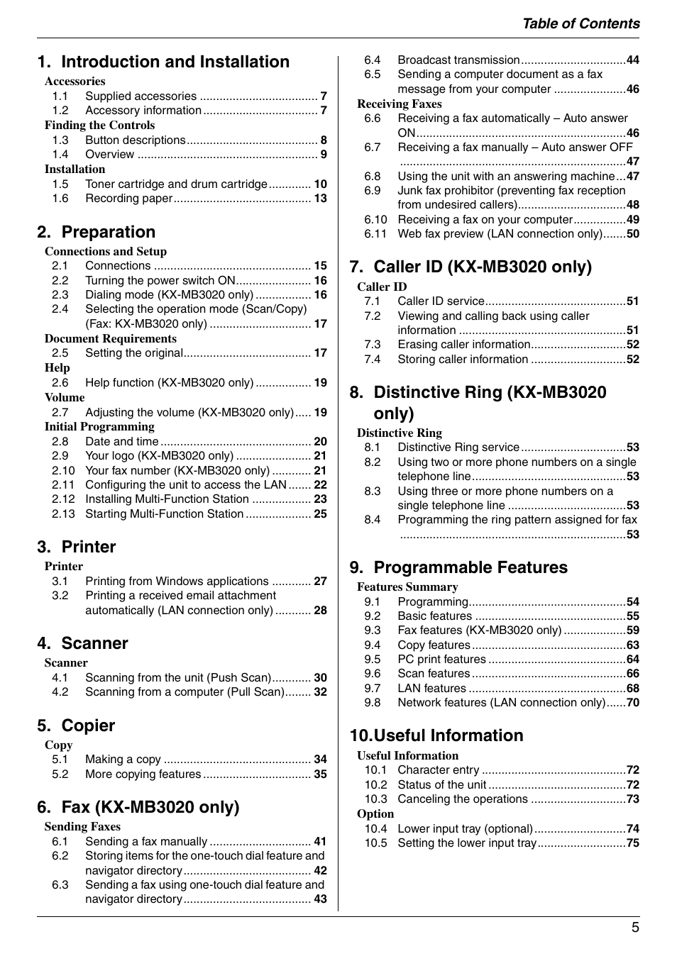 Panasonic KX-MB3020 User Manual | Page 5 / 116