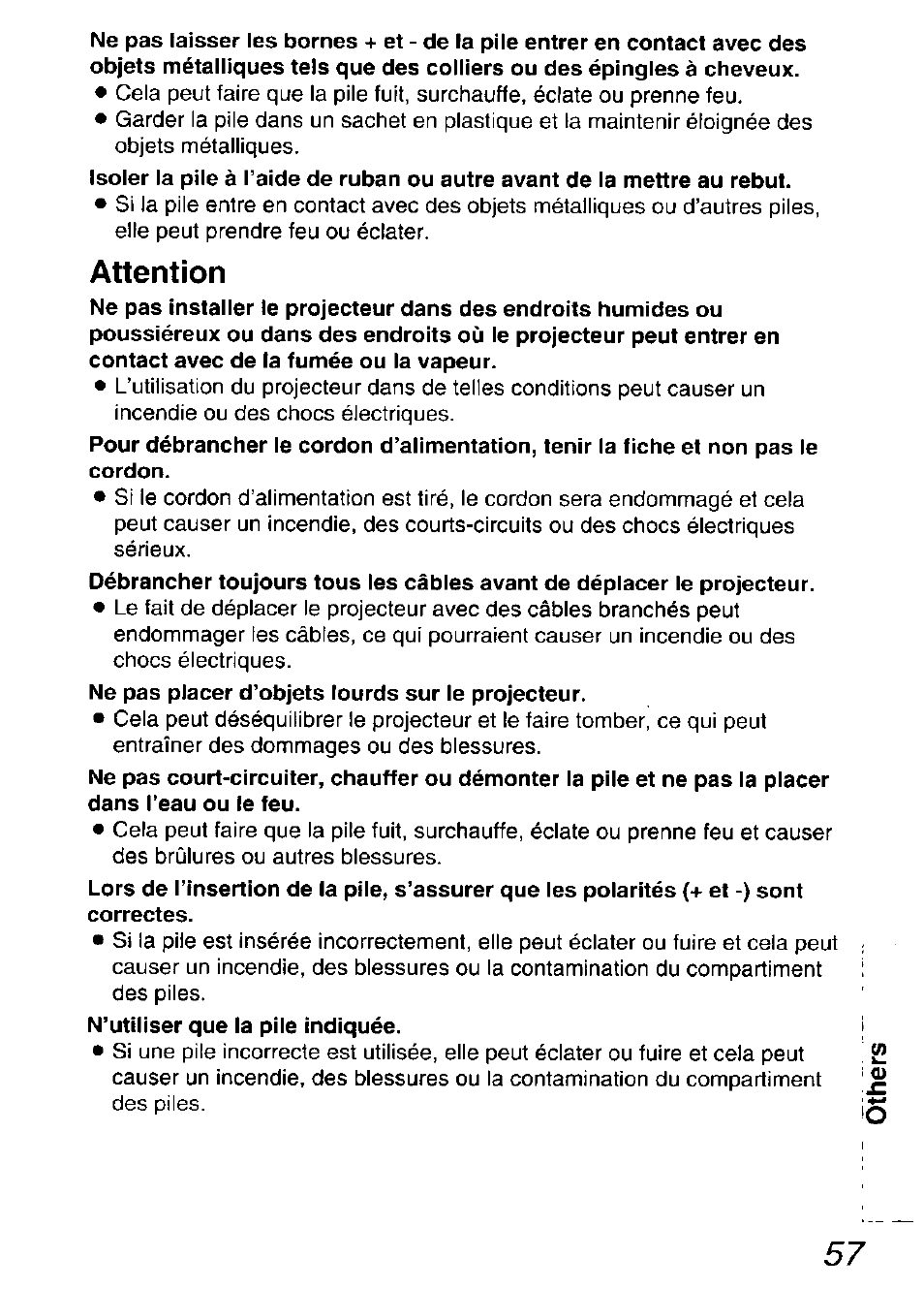 Attention | Panasonic DIGITAL MULTIMEDIA PROJECTOR PT-L501XU User Manual | Page 57 / 64