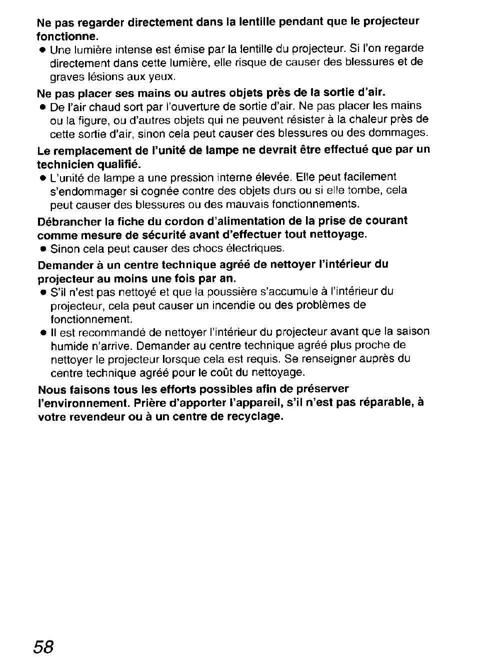 Panasonic DIGITAL MULTIMEDIA PROJECTOR PT-L501XU User Manual | Page 58 / 64