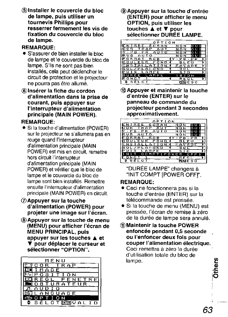 Remarque, Option, Bleu | Panasonic DIGITAL MULTIMEDIA PROJECTOR PT-L501XU User Manual | Page 63 / 64