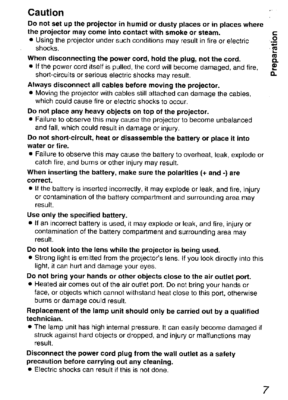 Caution | Panasonic DIGITAL MULTIMEDIA PROJECTOR PT-L501XU User Manual | Page 7 / 64