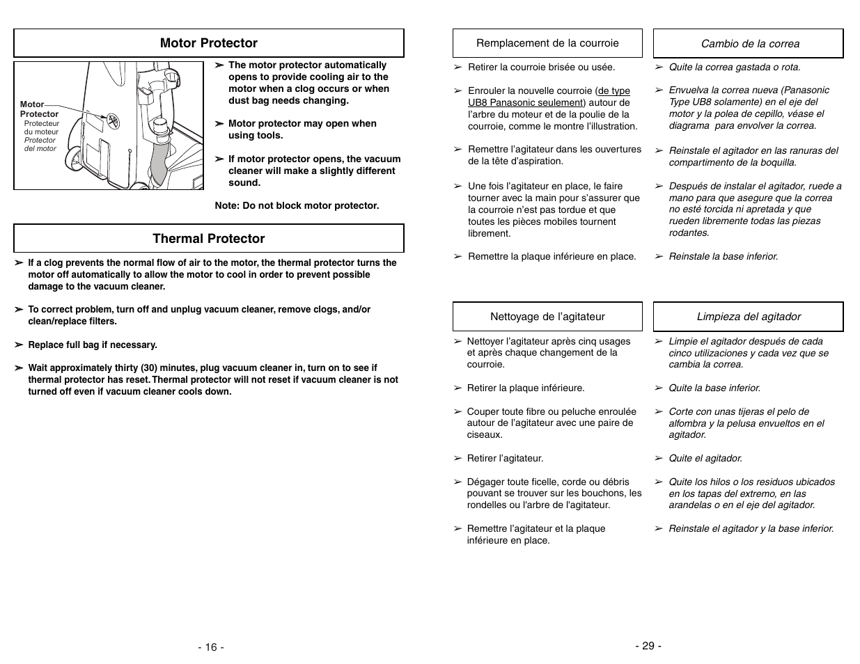 Motor protector, Thermal protector | Panasonic MC-UG371 User Manual | Page 16 / 44