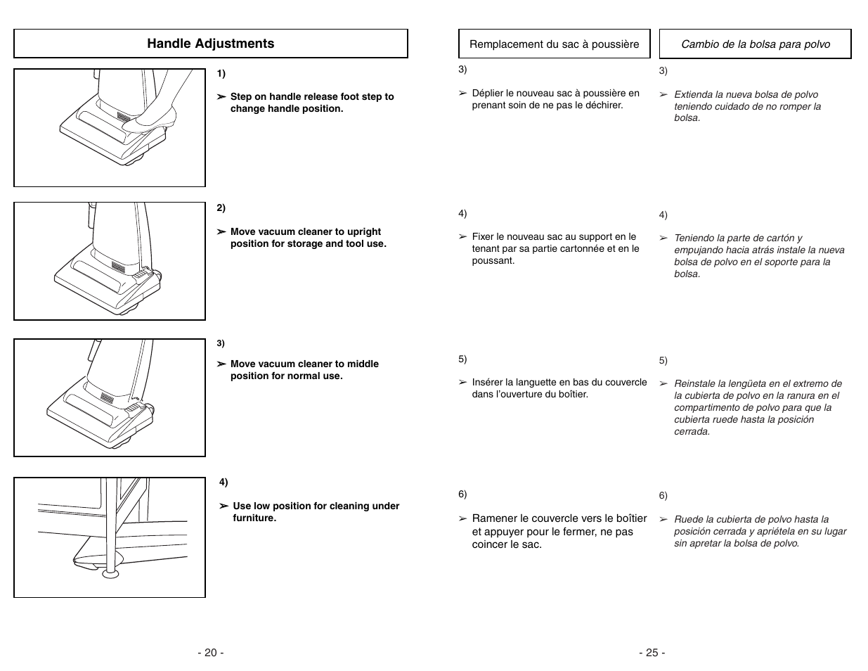 Handle adjustments | Panasonic MC-UG371 User Manual | Page 20 / 44