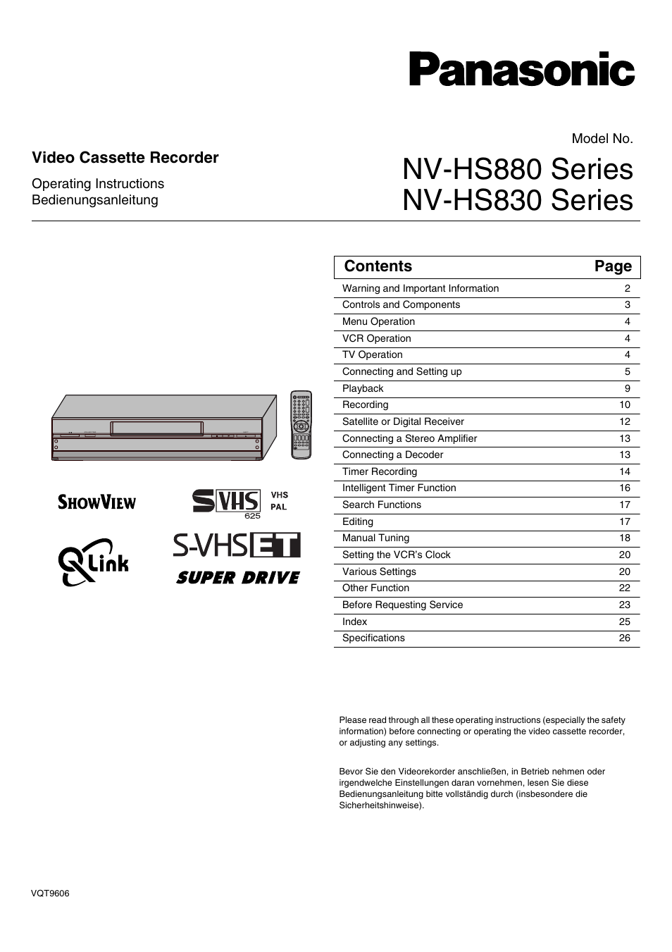 Panasonic NV-HS830 User Manual | 26 pages