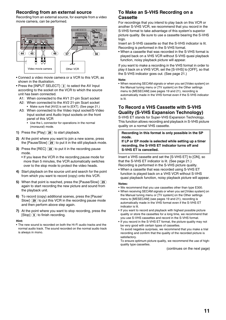 Recording from an external source | Panasonic NV-HS830 User Manual | Page 11 / 26