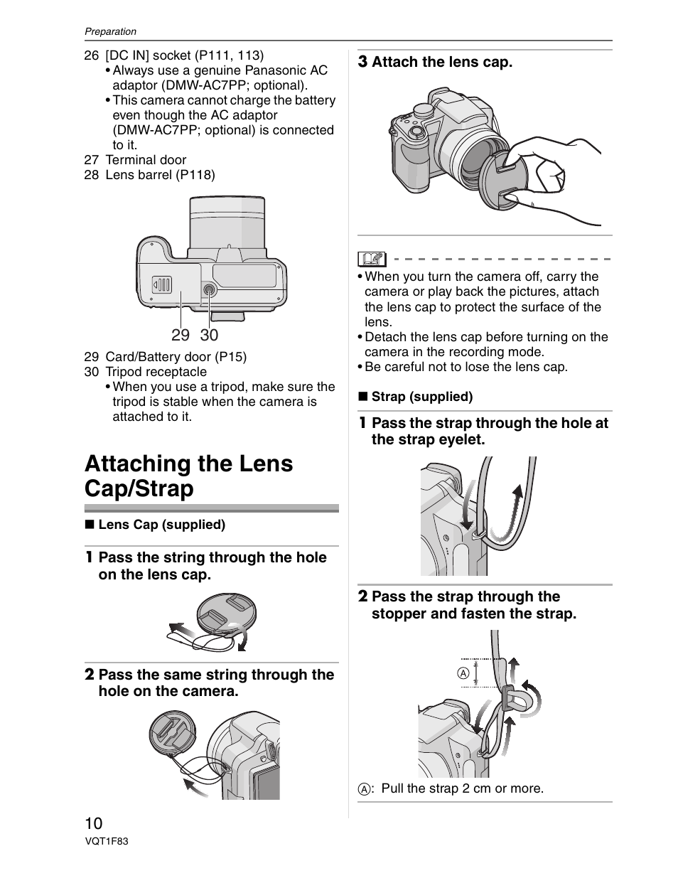 Attaching the lens cap / strap, Attaching the lens cap/strap | Panasonic DMC-FZ18 User Manual | Page 10 / 171