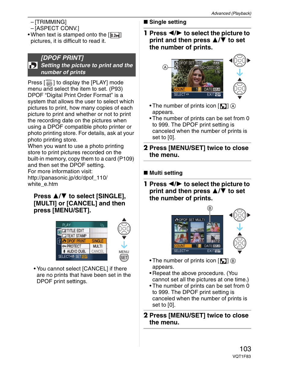 Dpof print settings | Panasonic DMC-FZ18 User Manual | Page 103 / 171