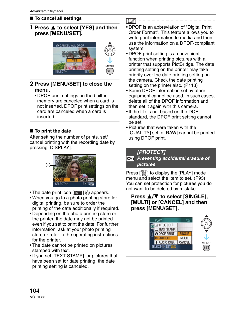 Protecting an image, Protect | Panasonic DMC-FZ18 User Manual | Page 104 / 171
