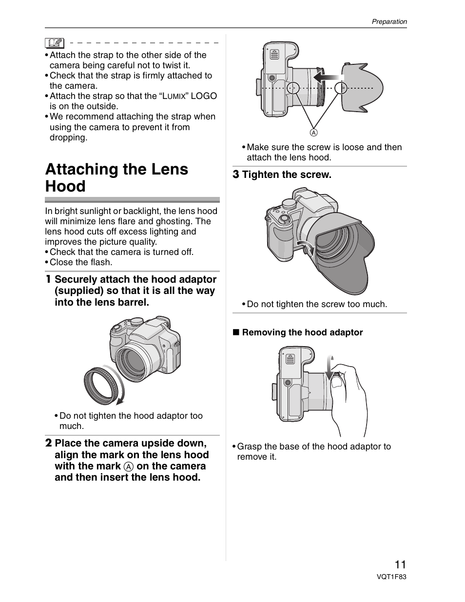 Attaching the lens hood | Panasonic DMC-FZ18 User Manual | Page 11 / 171