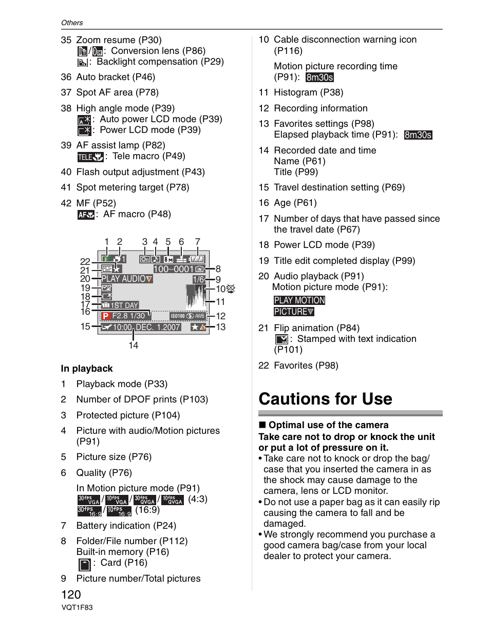 Cautions for use | Panasonic DMC-FZ18 User Manual | Page 120 / 171