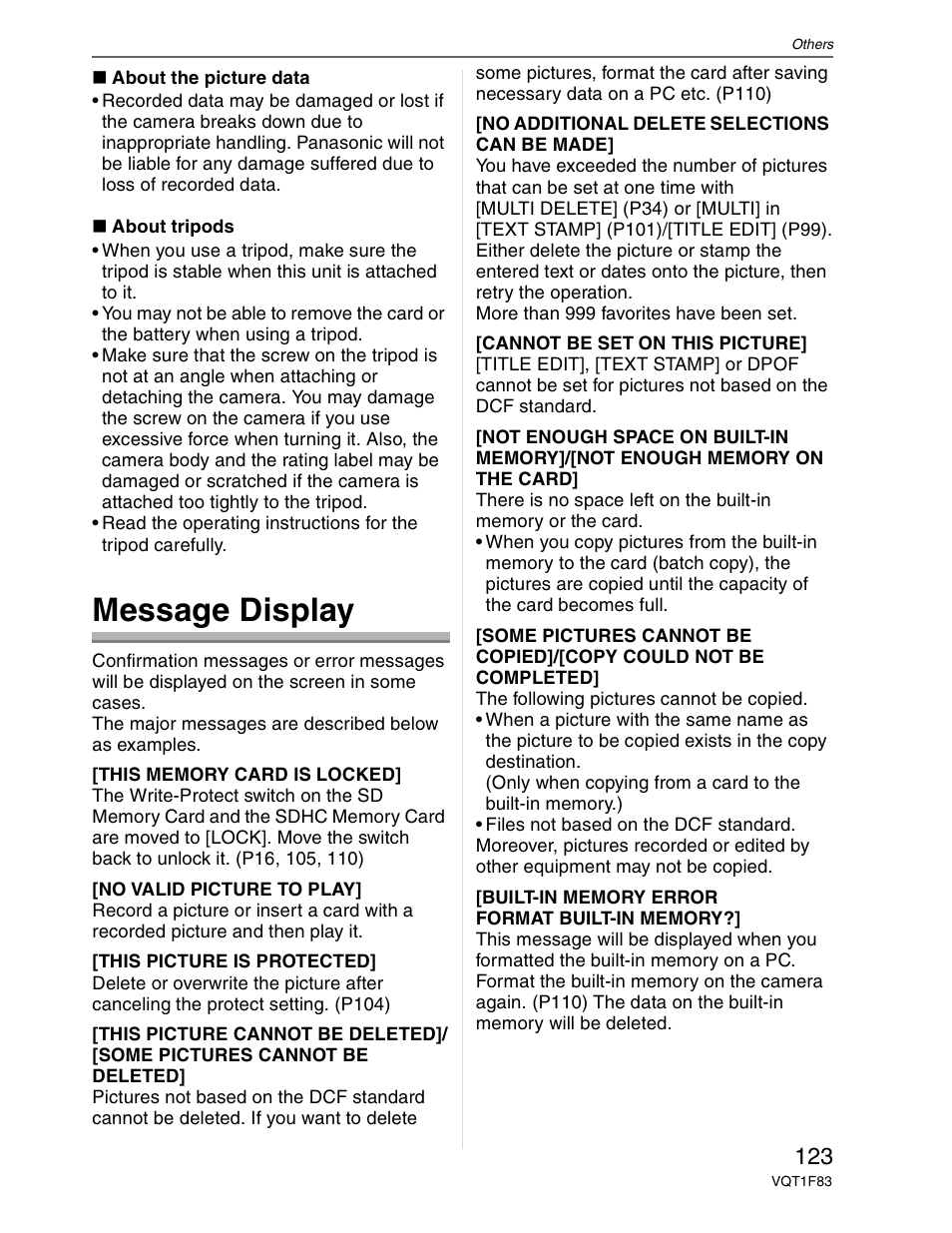 Messages, Message display | Panasonic DMC-FZ18 User Manual | Page 123 / 171