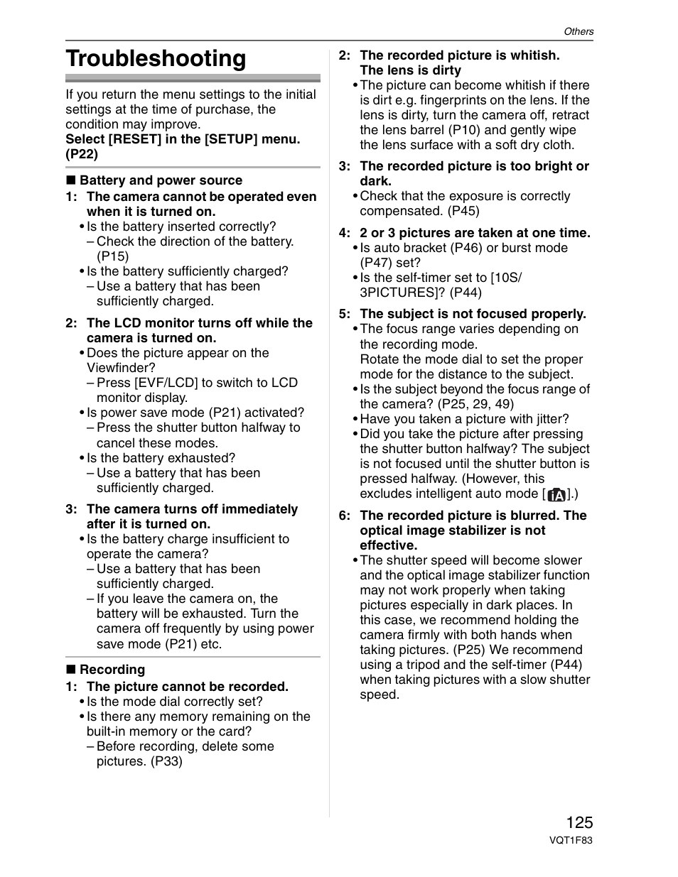 Troubleshooting | Panasonic DMC-FZ18 User Manual | Page 125 / 171