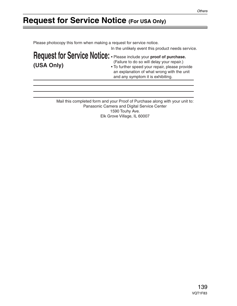 Request for service notice, Usa only) | Panasonic DMC-FZ18 User Manual | Page 139 / 171