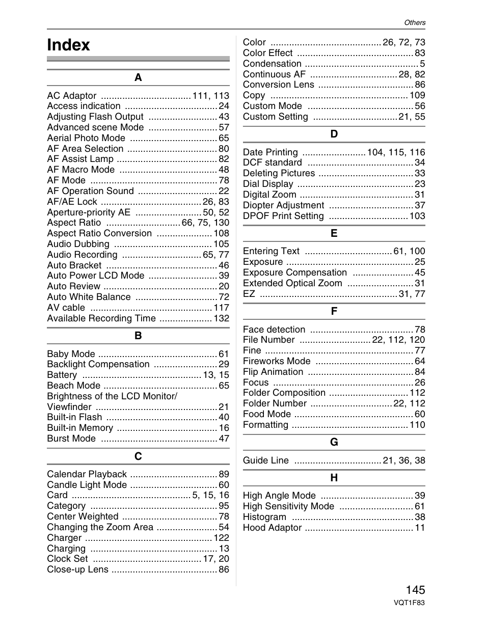 Index | Panasonic DMC-FZ18 User Manual | Page 145 / 171