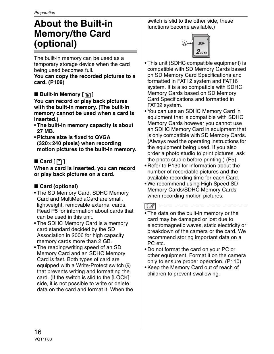About the built-in memory | Panasonic DMC-FZ18 User Manual | Page 16 / 171