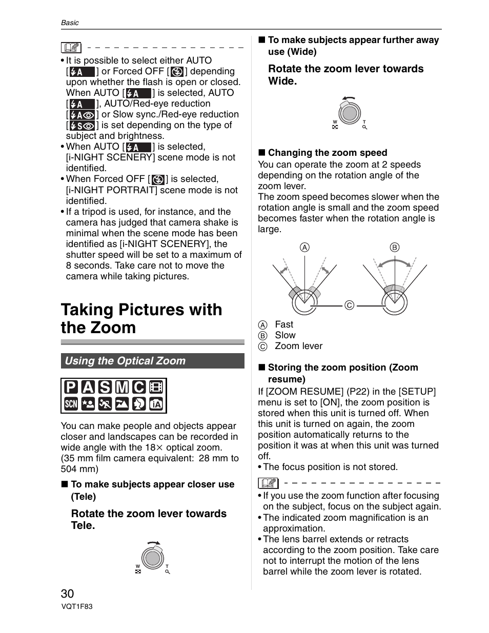 Using the zoom, Taking pictures with the zoom | Panasonic DMC-FZ18 User Manual | Page 30 / 171