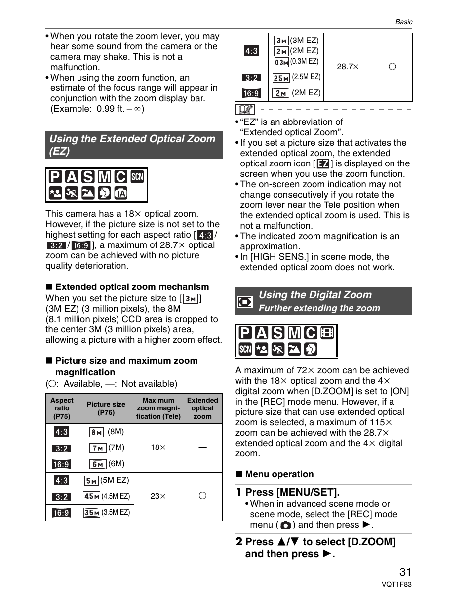 1 press [menu/set, Using the digital zoom | Panasonic DMC-FZ18 User Manual | Page 31 / 171