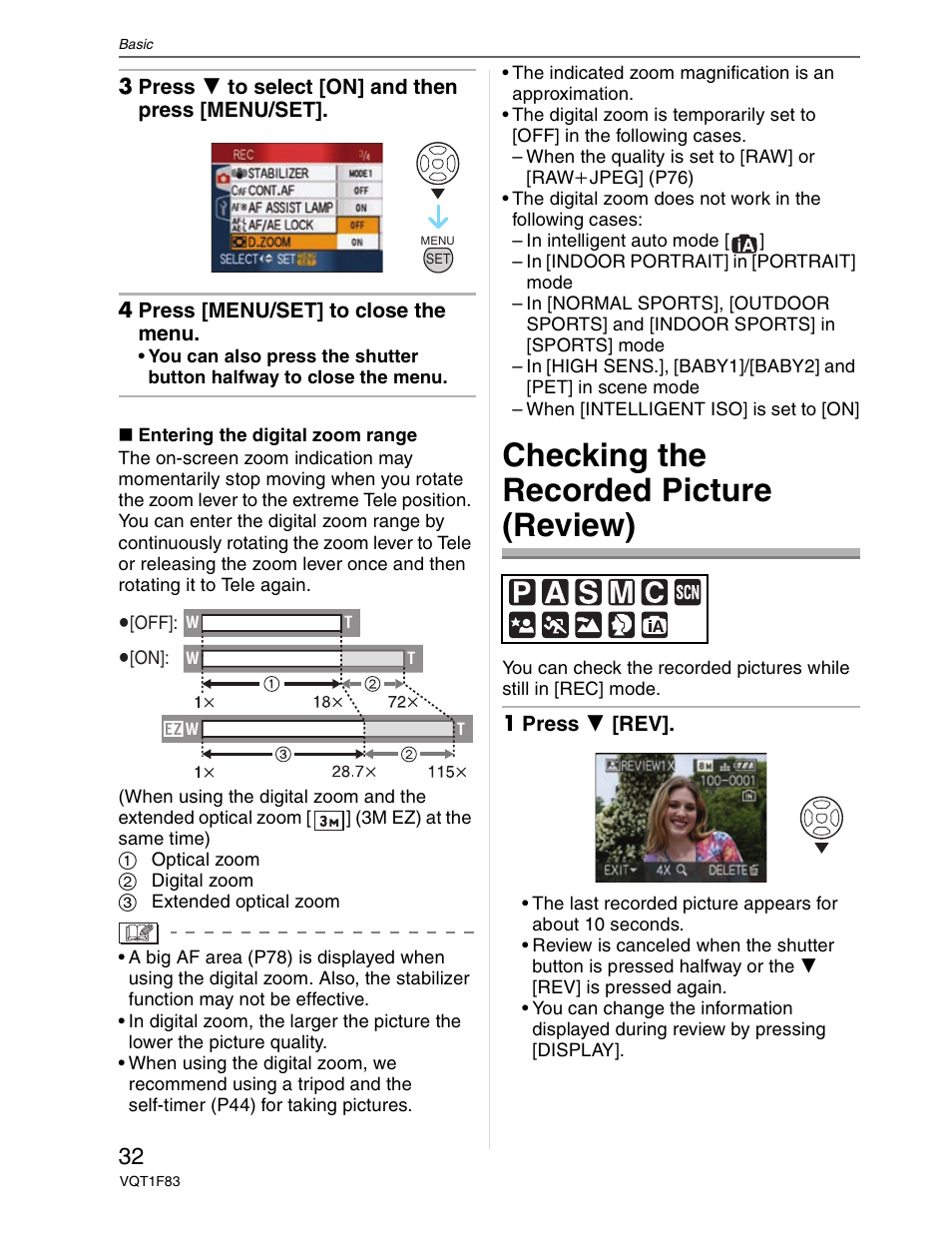 Checking the recorded picture, Checking the recorded picture (review) | Panasonic DMC-FZ18 User Manual | Page 32 / 171