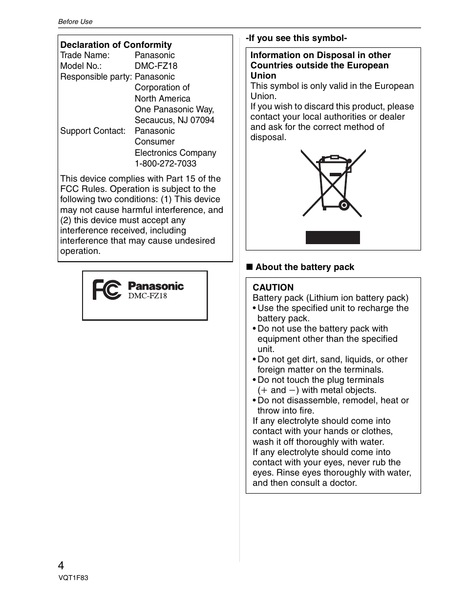 Panasonic DMC-FZ18 User Manual | Page 4 / 171