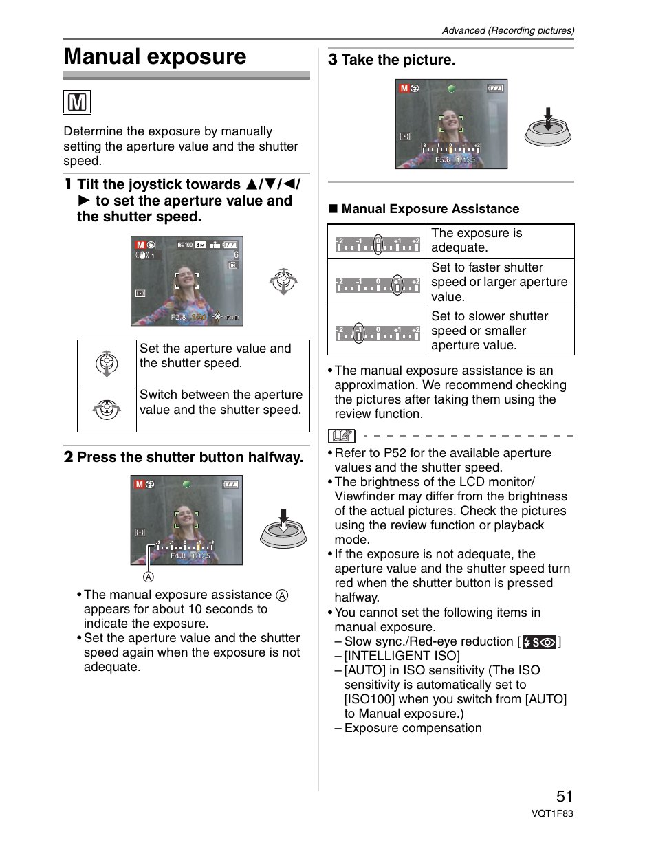Manual exposure, 3 take the picture | Panasonic DMC-FZ18 User Manual | Page 51 / 171
